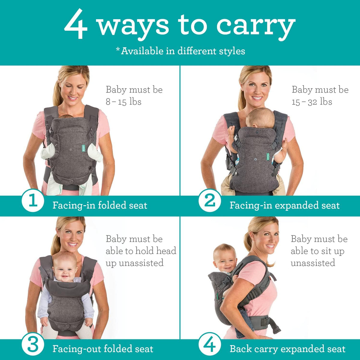 Infantino Flip Advanced 4-in-1 Baby Carrier, Grey, 3.6-14.5 kg — alternate product view
