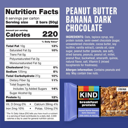 KIND Breakfast Protein Bars, Peanut Butter Banana Dark Chocolate, 6 Packs - view 2