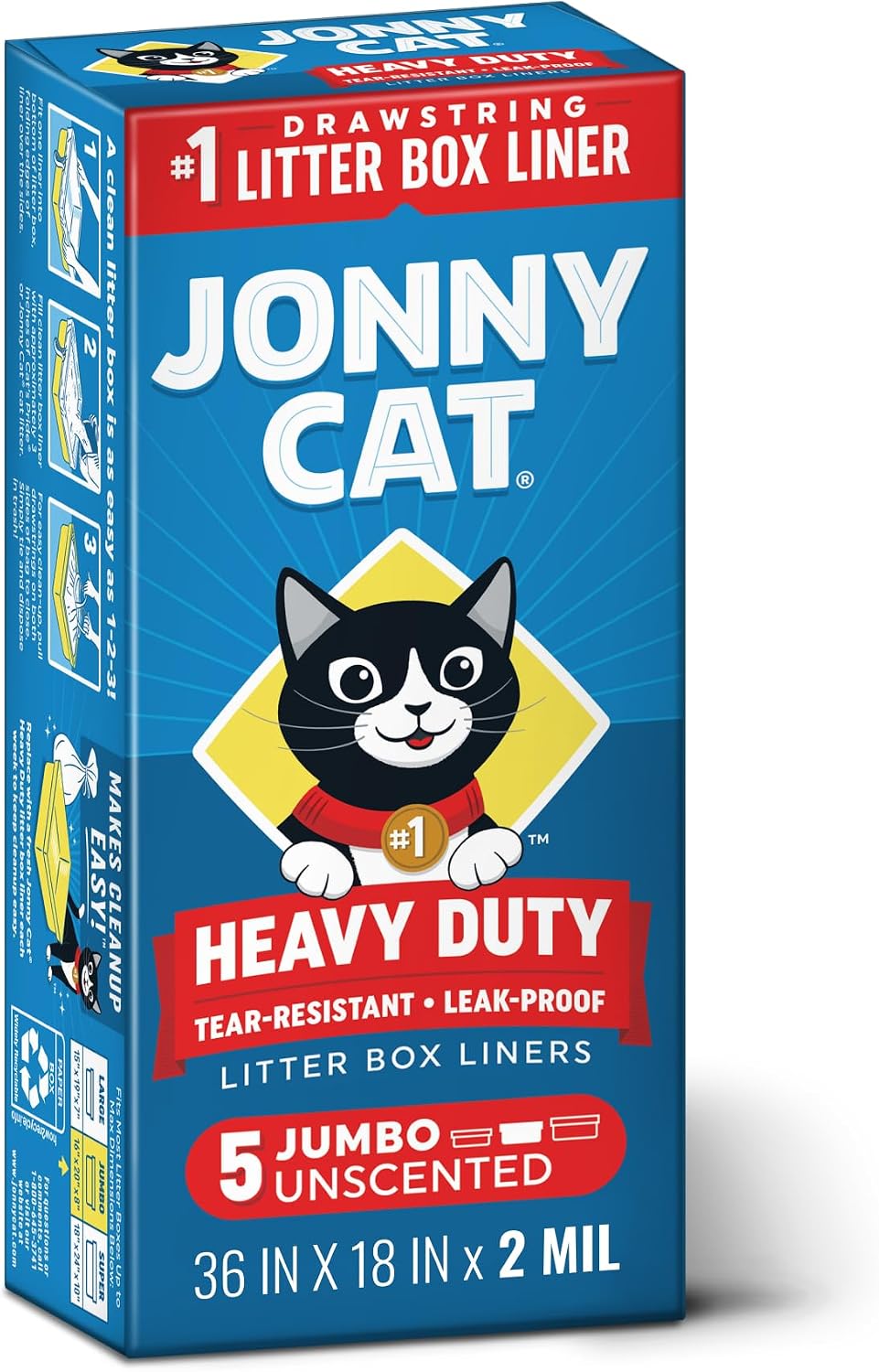 Jonny Cat Jumbo Litter Box Liners, Heavy Duty, 5 Count