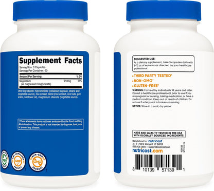 Nutricost Magnesium Glycinate, 210 mg per Serving, 180 Capsules - view 4