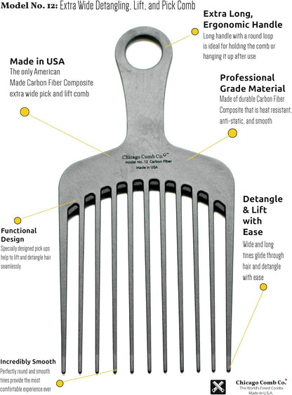 Chicago Comb Model 12 Carbon Fiber XL Wide-Tooth Pick, 19 cm - view 6