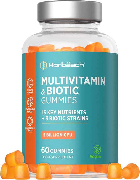 Horbäach Multivitamin & Biotics Gummies, Orange, 60 Count