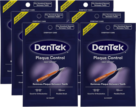 DenTek Easy Brush Plaque Control Interdental Brushes, 16 Count, Pack of 6