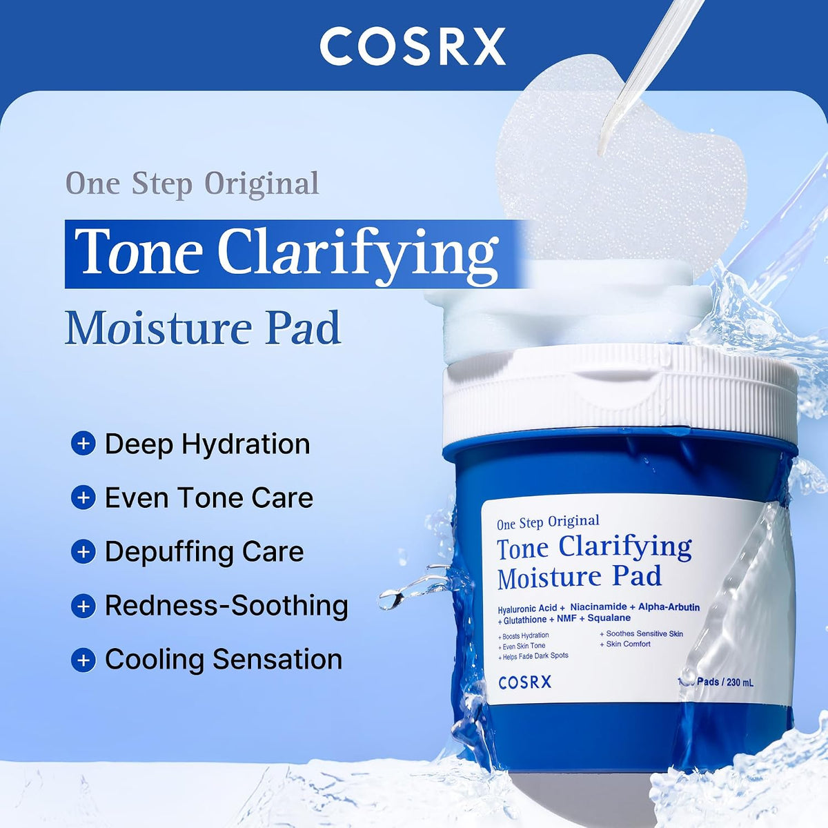 COSRX One Step Original Tone Clarifying Moisture Pad, 100 Pads - view 2