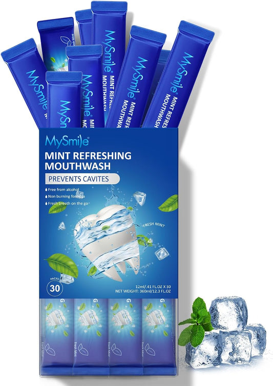 MySmile Alcohol-Free Mouthwash Sachets, Fresh Mint, 30 x 12 ml