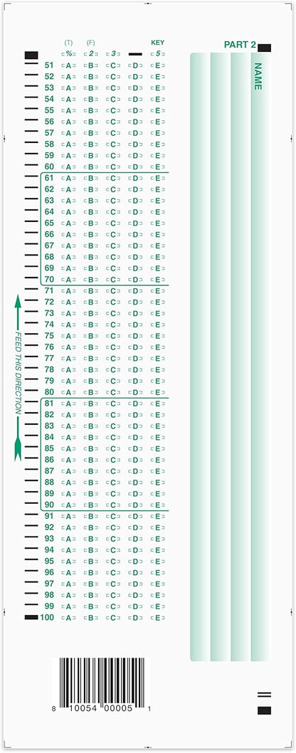 Scantron 882-E Answer Sheets, 100 Question, Pack of 25 - view 2