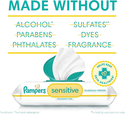 Pampers Sensitive Baby Wipes, Unscented, 1008 Wipes (18 Flip-Top Packs) - view 6