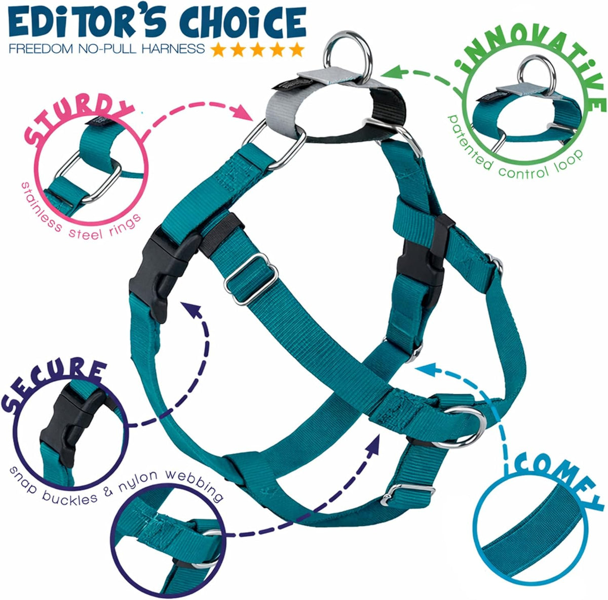 2 Hounds Design Freedom No Pull Dog Harness, 1 Inch Large, Teal - view 4