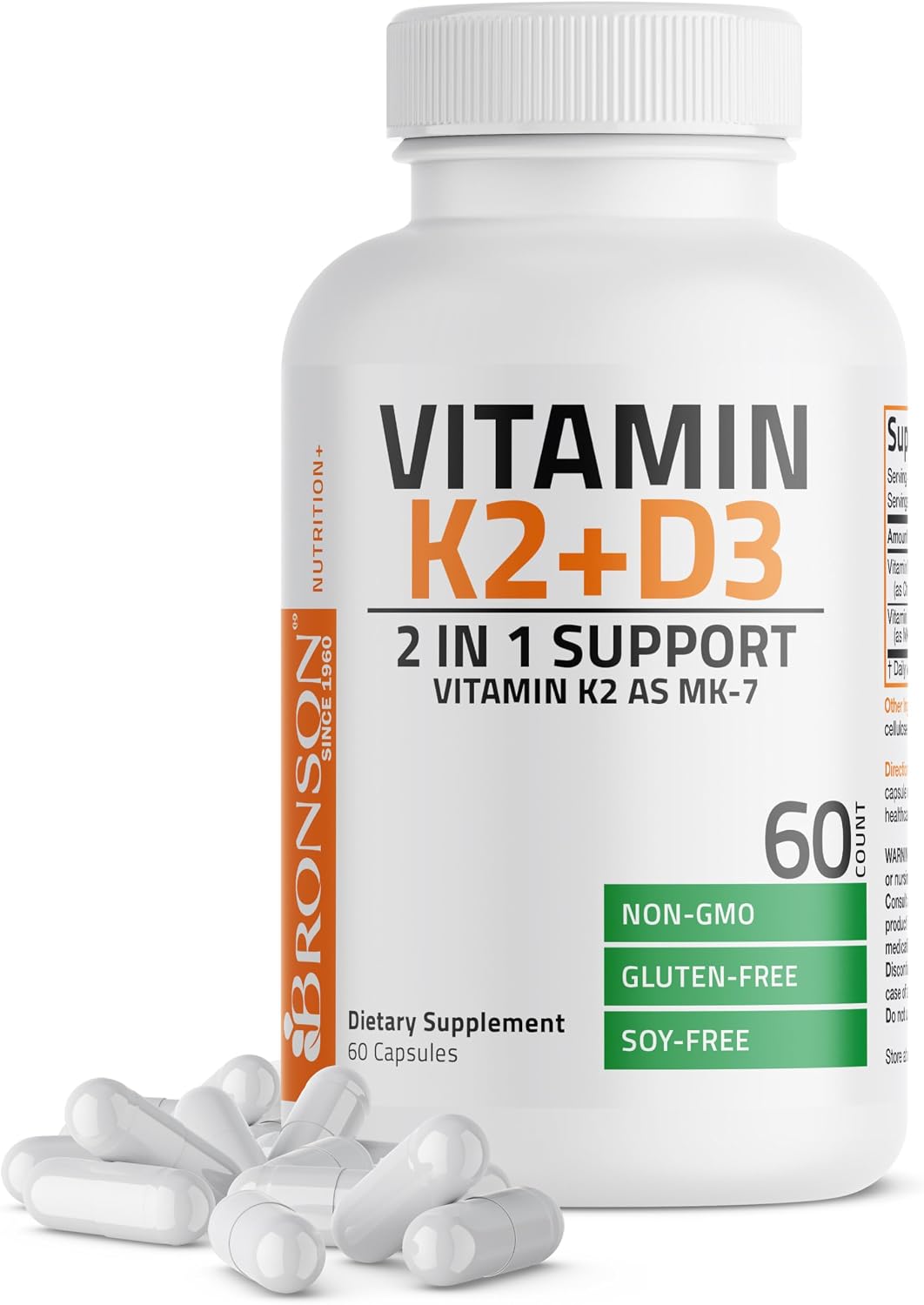 Bronson Vitamin K2 (MK7) and D3 Complex Supplement, 60 Capsules