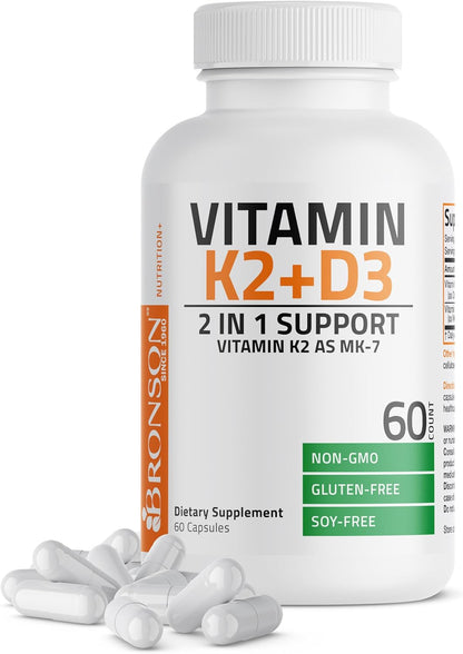 Bronson Vitamin K2 (MK7) and D3 Complex Supplement, 60 Capsules