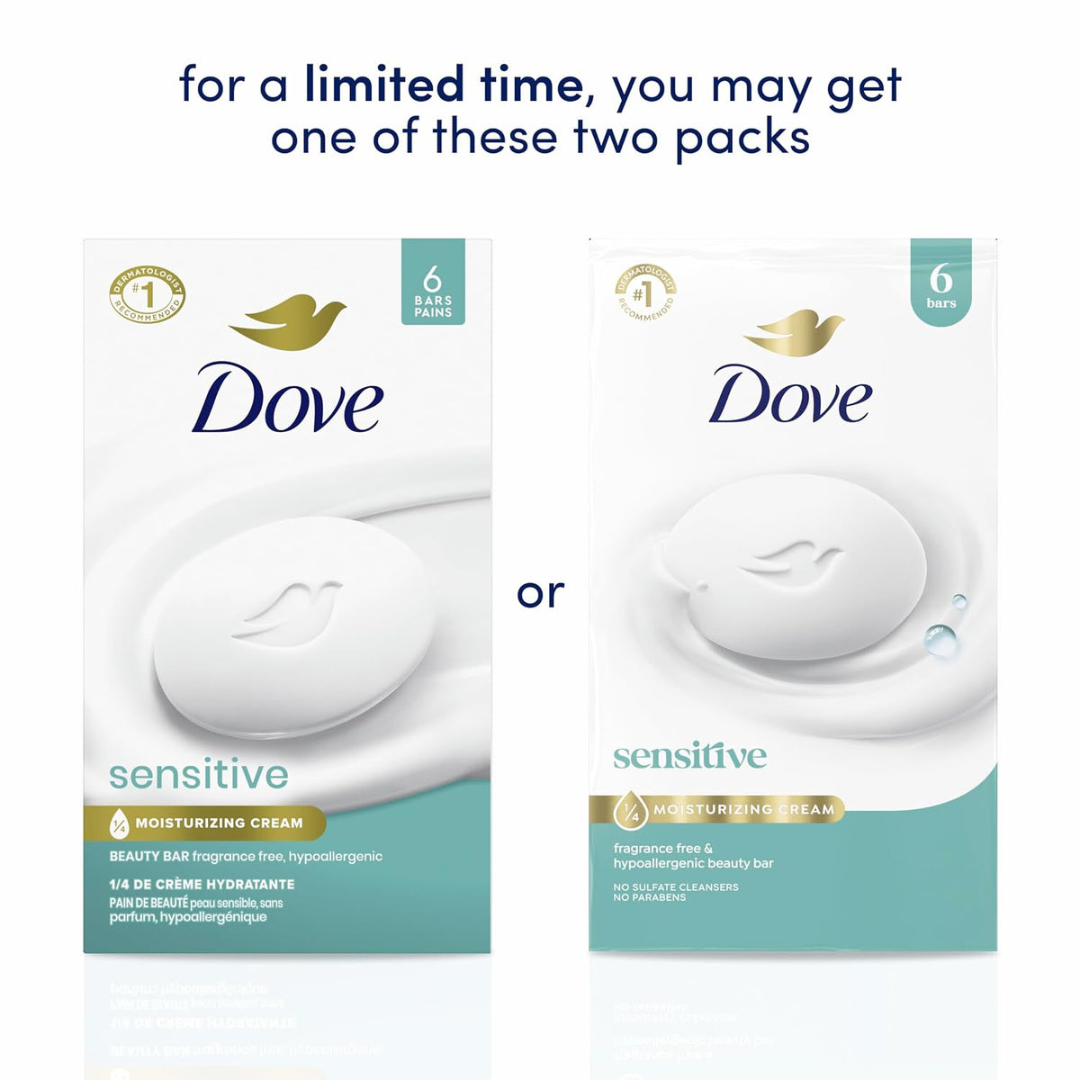 Dove Sensitive Beauty Bar Soap, Fragrance-Free, 3.75 oz, 6 Bars - view 4