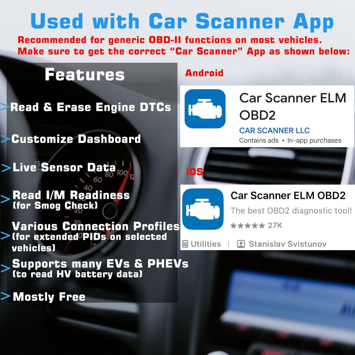 Veepeak OBDCheck BLE Bluetooth OBD II Scanner for iOS and Android - view 2