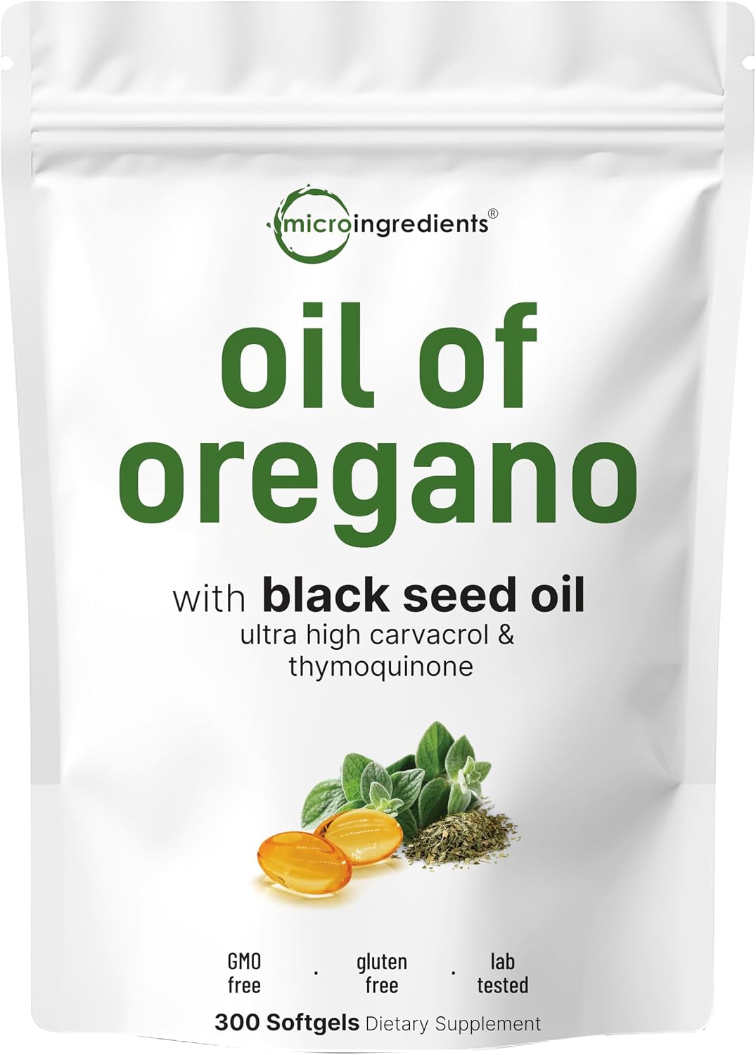 Micro Ingredients Oil of Oregano with Black Seed Oil, 300 Softgels — product view