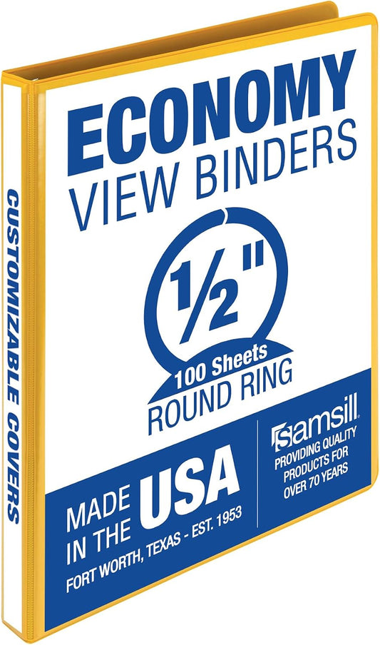Samsill 0.5 Inch 3 Ring Binder, Round Ring, Clear View Cover, Lemon Yellow