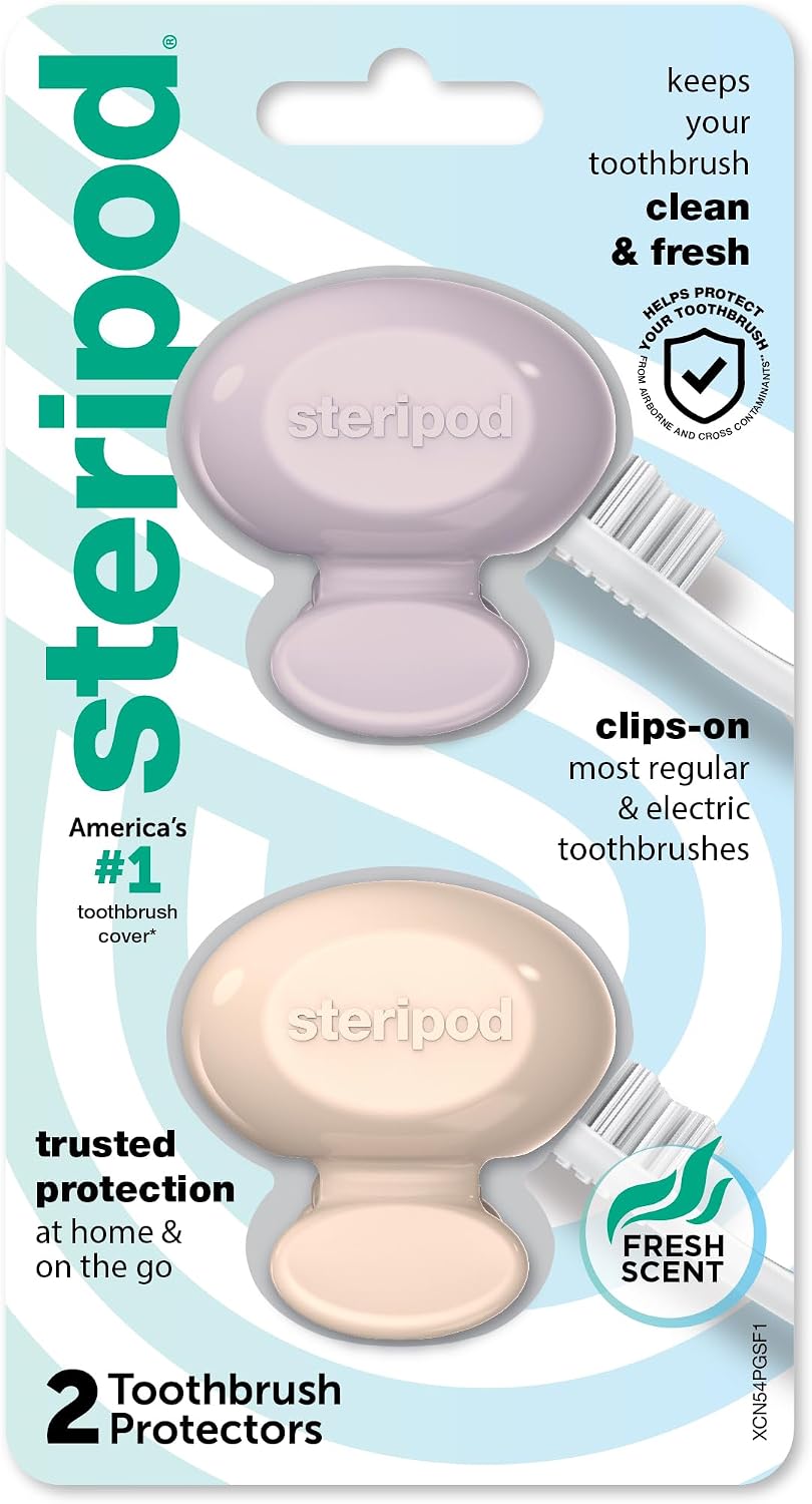 Steripod Clip-On Toothbrush Protector, Pink/Blue, 2 Count
