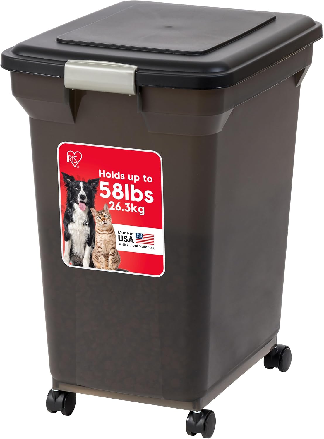 IRIS USA Airtight Pet Food Storage Container, 67 Qt, Smoke Black