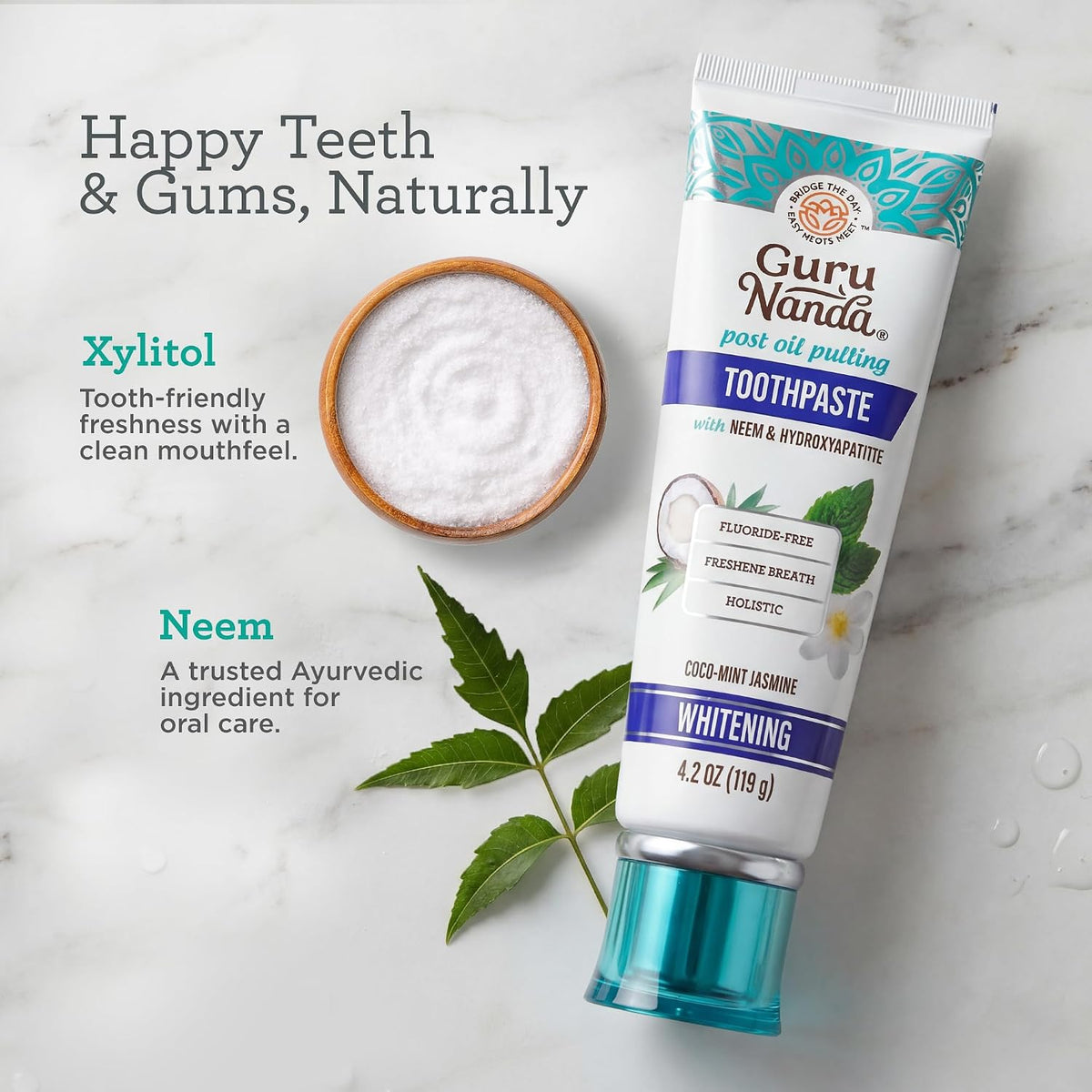 GuruNanda Hydroxyapatite Toothpaste with Neem, SLS and Fluoride Free, 4.2 oz - view 5