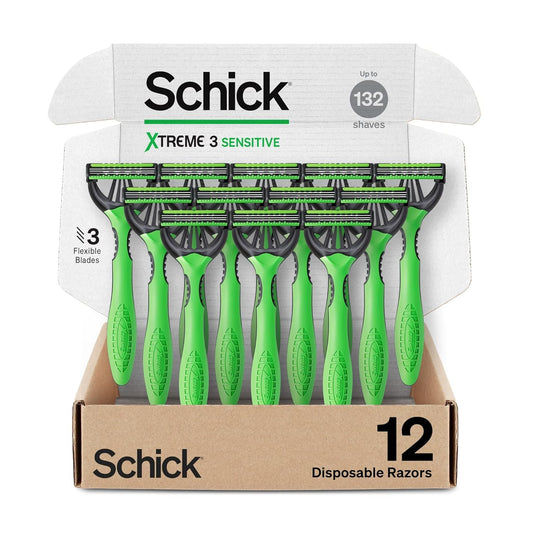 Schick Xtreme3 Sensitive 3-Blade Disposable Razors for Men, 12 Count