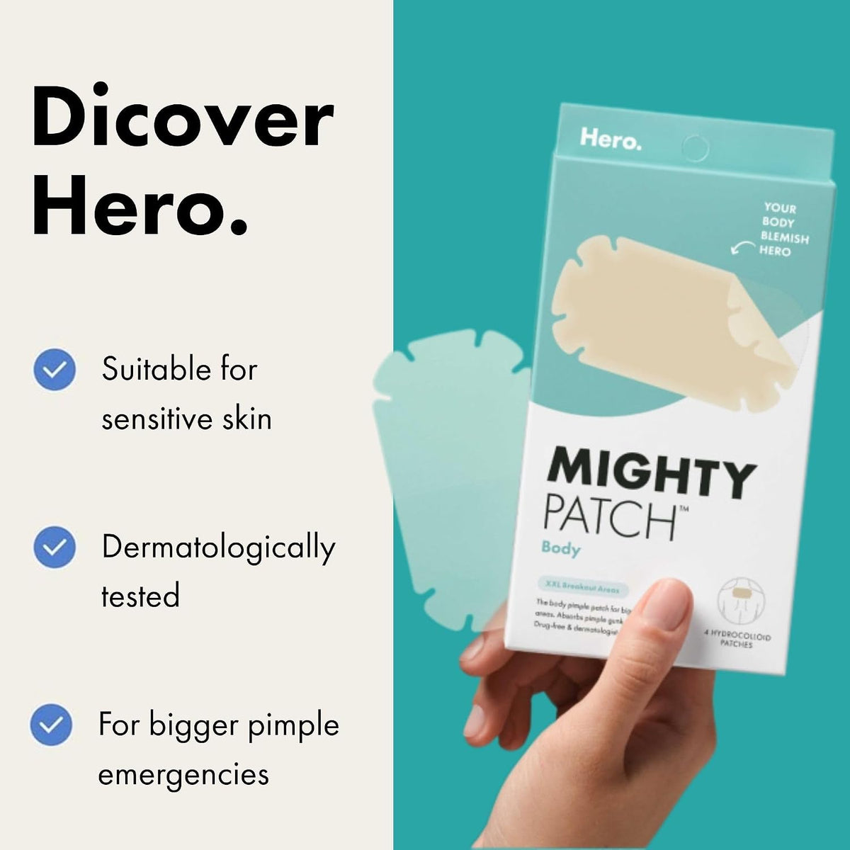 Hero Mighty Patch Body XXL Hydrocolloid Patches, 4 Count - view 6