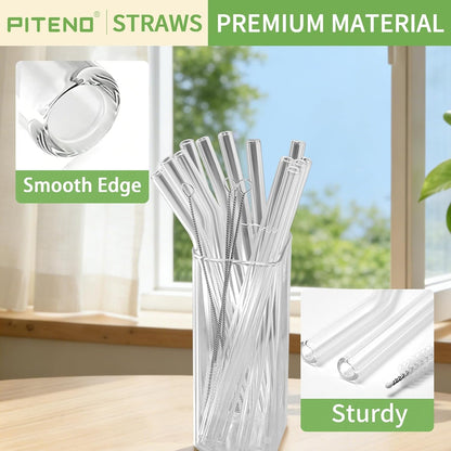 Piteno Reusable Glass Straws, 12 Pack with 4 Cleaning Brushes, 8.5 Inch - view 3