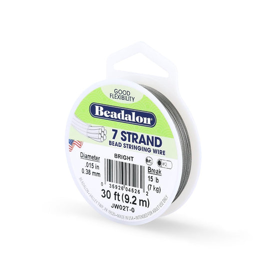 Beadalon 7-Strand Stainless Steel Beading Wire, 0.38 mm, 30 ft, Bright