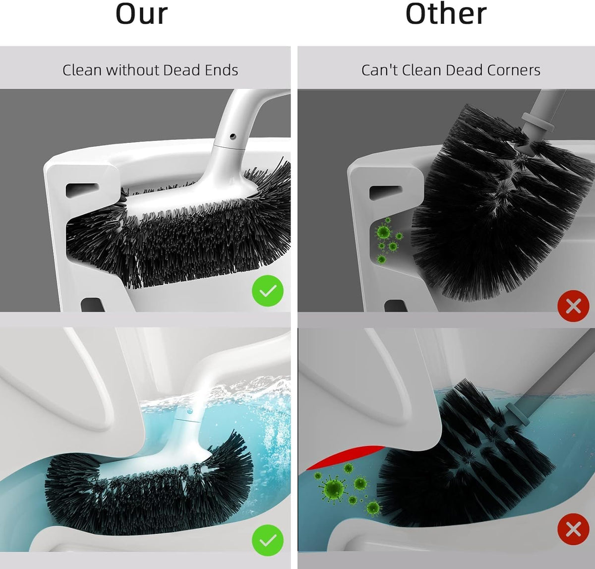 HAMITOR Toilet Brush and Holder Set with Curved Bristles - view 3