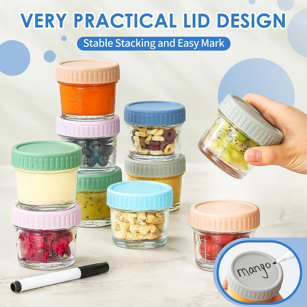 DRKIO Glass Baby Food Storage Jars with Lids, 4 oz, Set of 6 - view 5