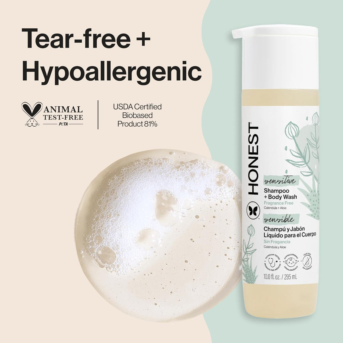Honest Purely Sensitive Shampoo and Body Wash, Fragrance Free, 10 oz — alternate product view