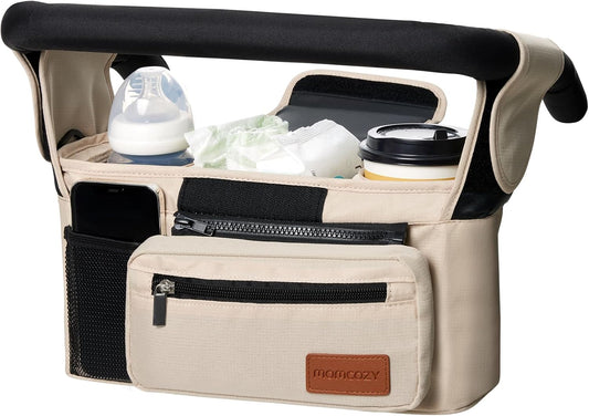 Momcozy Universal Stroller Organiser with Insulated Cup Holders, Khaki