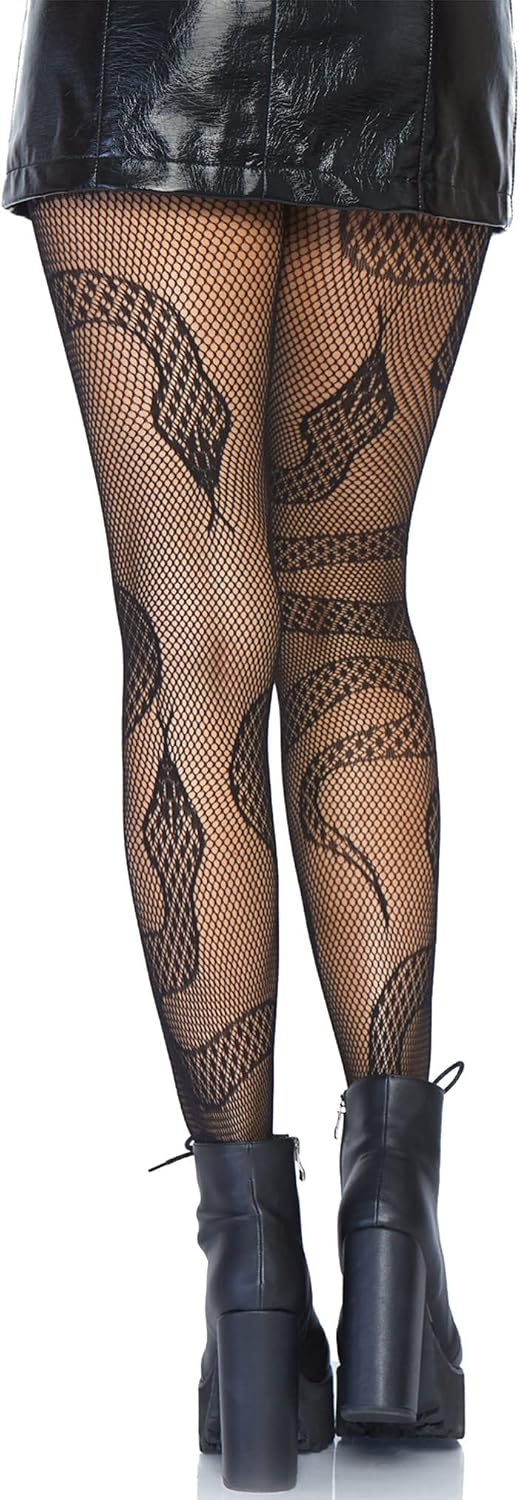 Leg Avenue Patterned Fishnet Tights, Snake Design, One Size - view 2