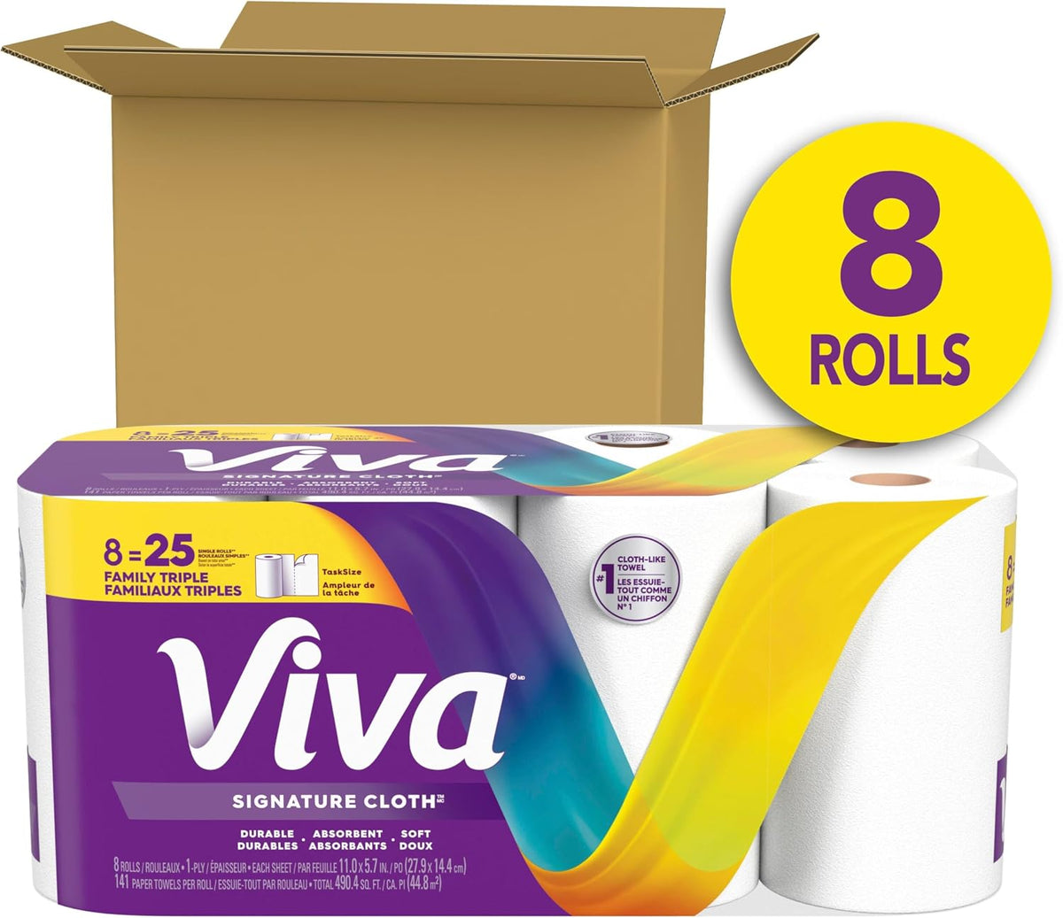 Viva Signature Cloth Paper Towels 8 Family Triple Rolls, 141 Sheets per Roll — alternate product view