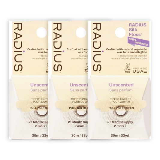 RADIUS Natural Silk Dental Floss, Unscented, 33 Yards (30 m), Pack of 3