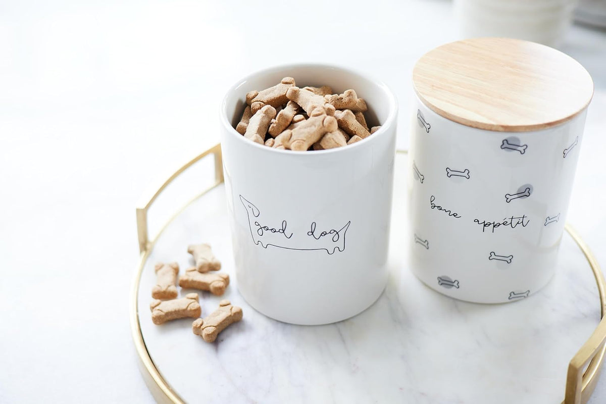 Pearhead Bone Appetit Ceramic Dog Treat Jar with Airtight Wooden Lid - view 6