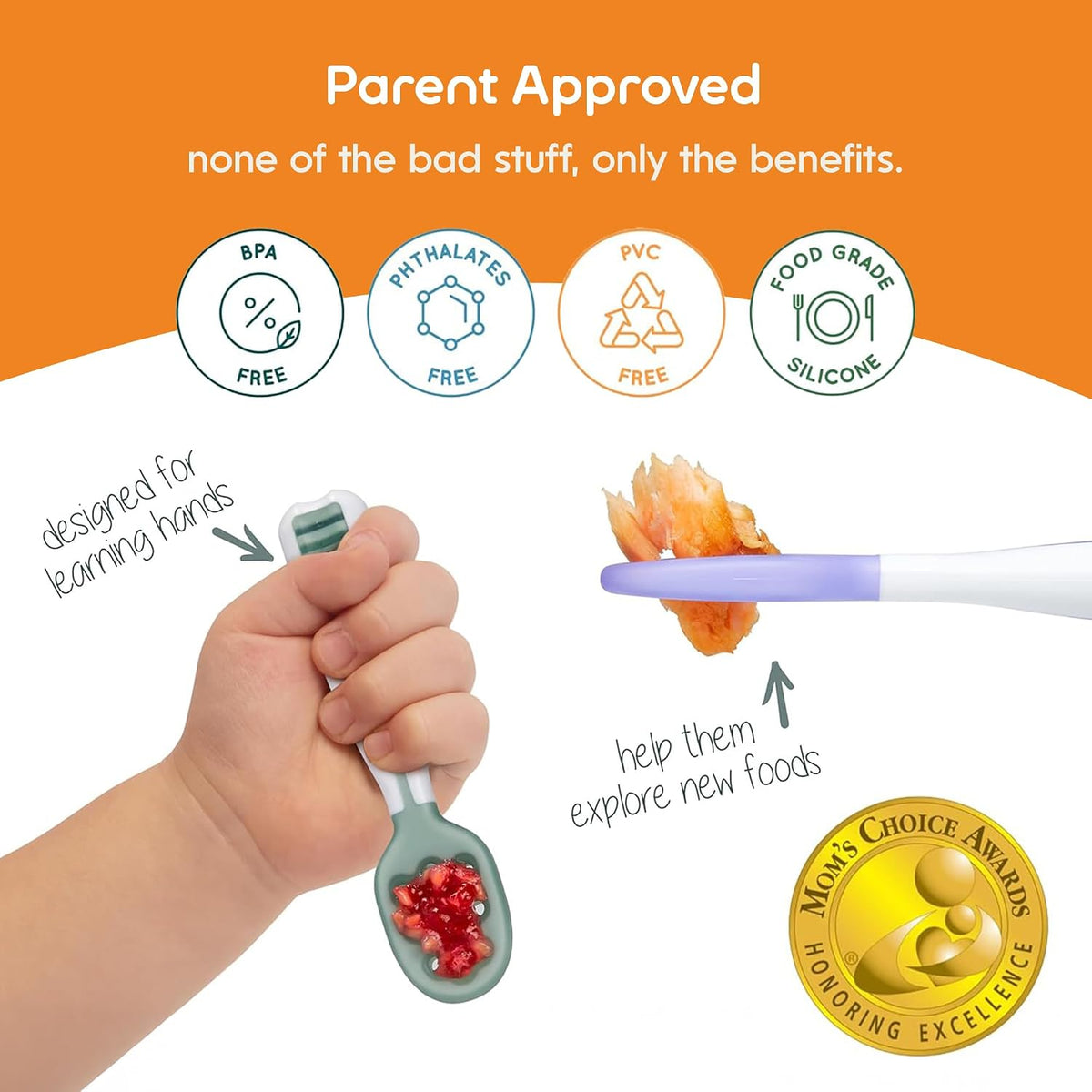 NumNum Baby Spoons for Self-Feeding, 6+ Months, 2-Pack Blue/Orange - view 5