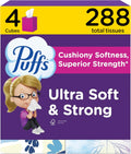 Puffs Ultra Soft Facial Tissues, 4 Mega Cubes of 72