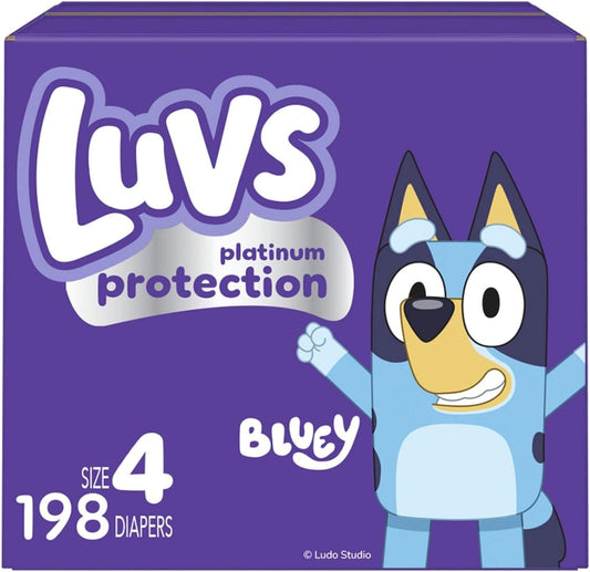 Luvs Platinum Protection Bluey Nappies, Size 4 (22-37 lb), 198 Count