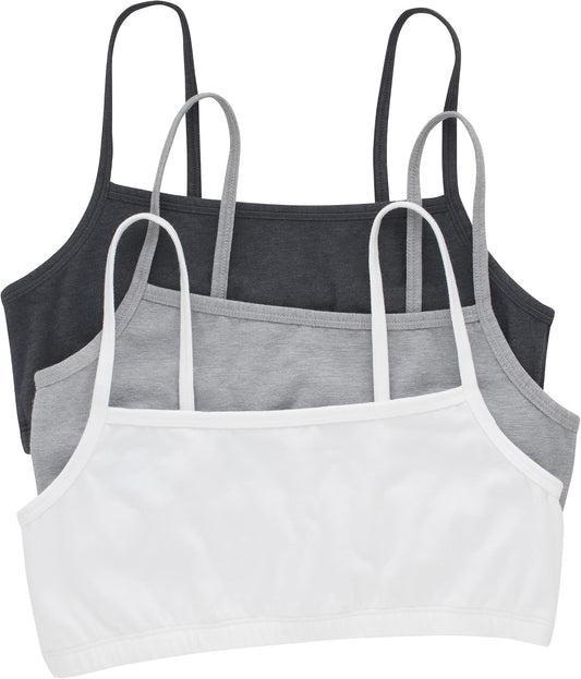 Hanes Womens Cropped Bralette 3-Pack - Sky Grey/Concrete/White, Large