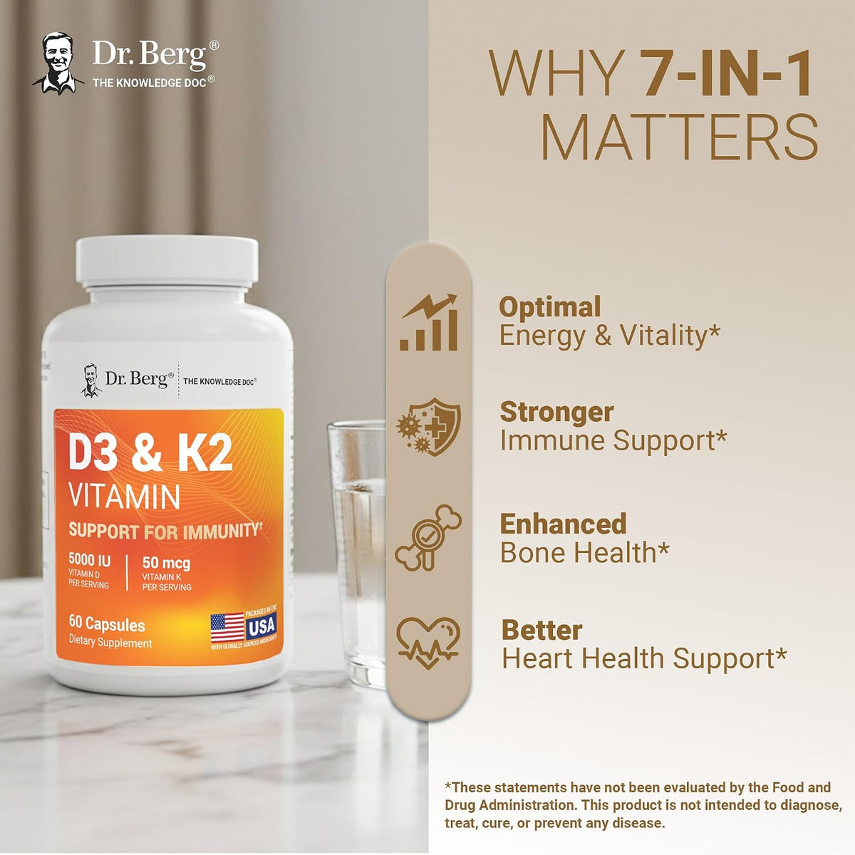Dr. Berg 7-in-1 Vitamin D3 K2 5000 IU Supplement, 60 Capsules - view 6