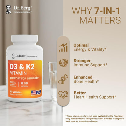 Dr. Berg 7-in-1 Vitamin D3 K2 5000 IU Supplement, 60 Capsules - view 6