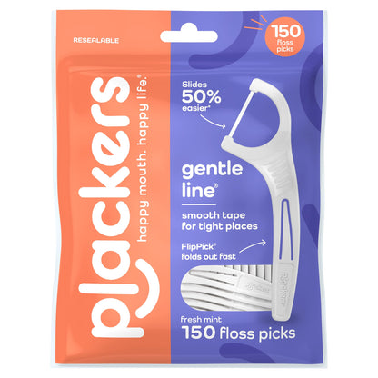 Plackers Gentle Line Floss Picks, Fresh Mint, 150 Count