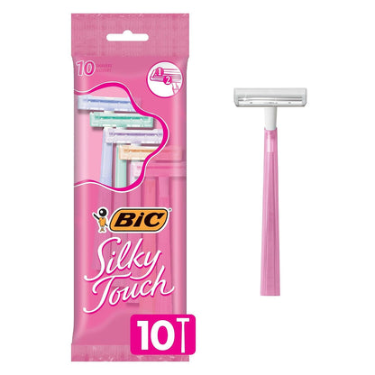 BIC Silky Touch Women's Disposable Razors, 2 Blades, Pastel Handles, 10 Count