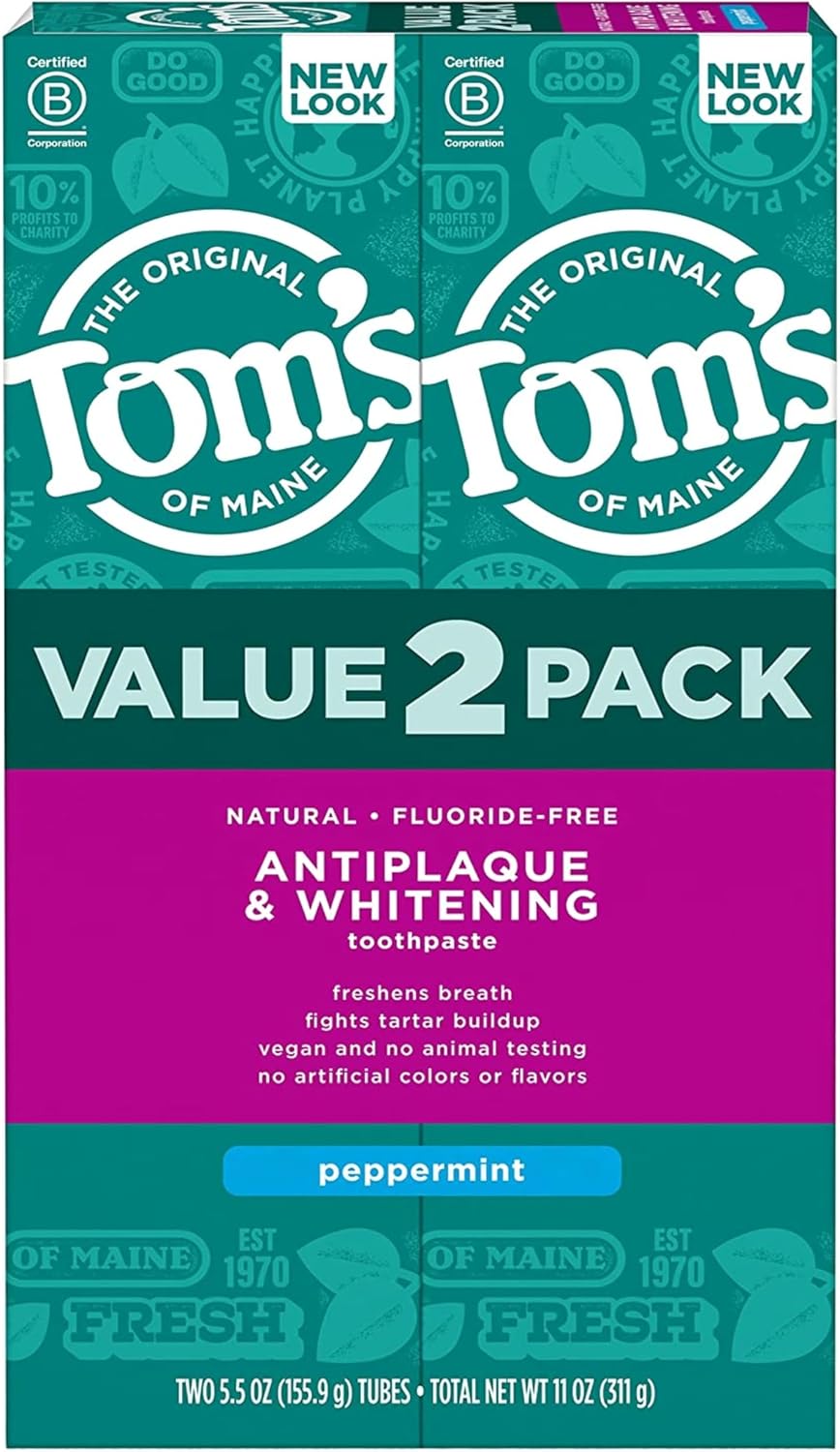 Tom's of Maine Fluoride-Free Antiplaque Whitening Toothpaste 5.5 oz Pack of 2