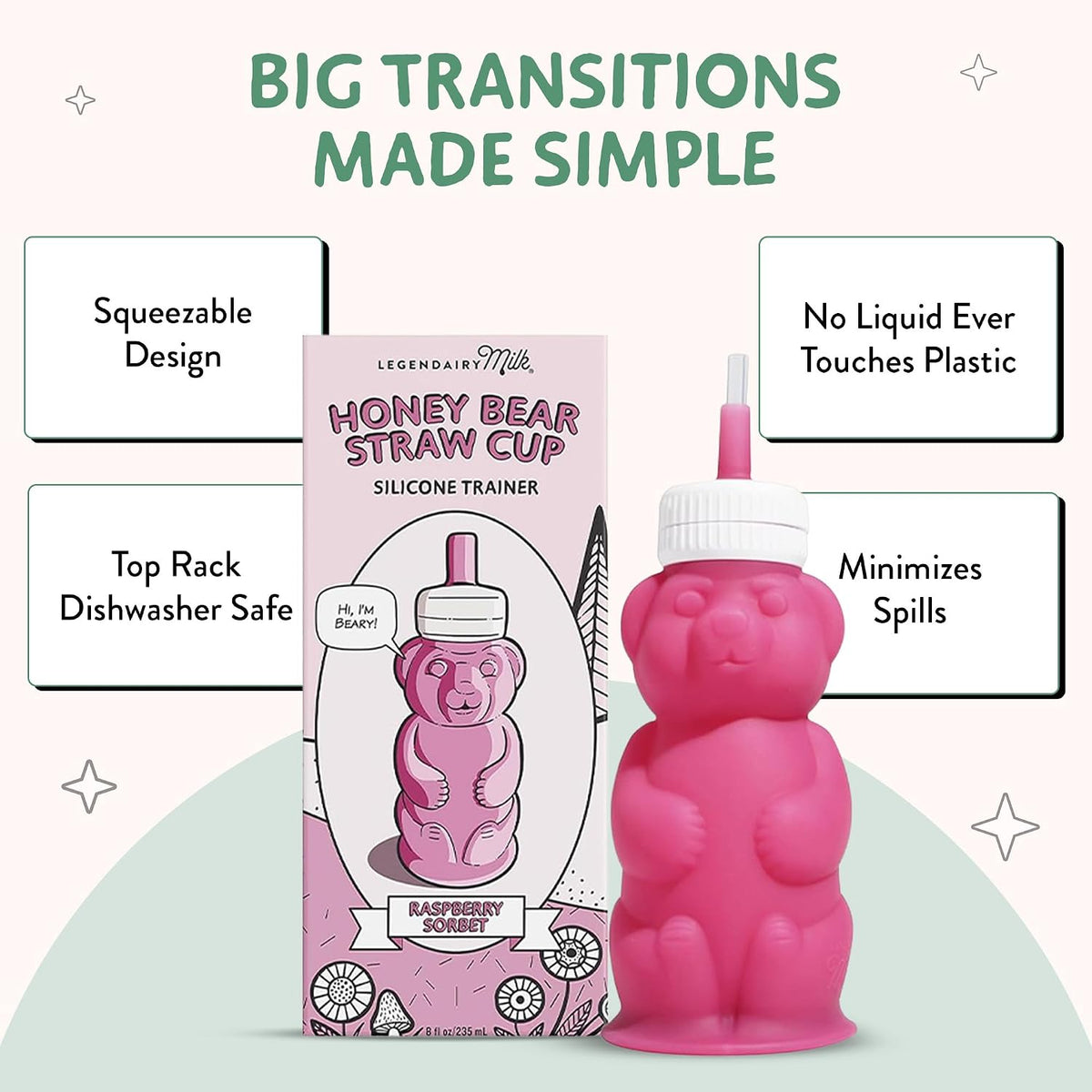 Legendairy Milk Honey Bear Silicone Straw Cup, 8 oz (240 ml), Pink - view 4