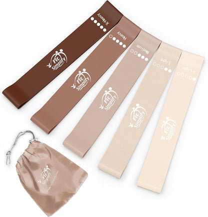 Fit Simplify Resistance Loop Exercise Bands, Set of 5 with Carry Bag