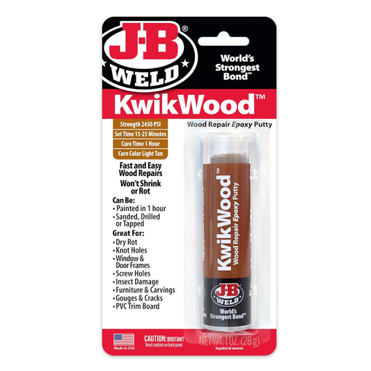 J-B Weld KwikWood Wood Repair Epoxy Putty, Tan - 1 oz Stick