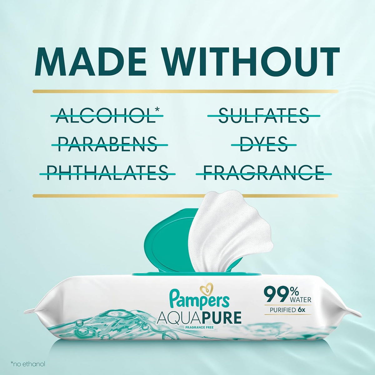 Pampers Aqua Pure Baby Wipes, Unscented, 12 Flip-Top Packs, 672 Wipes - view 3
