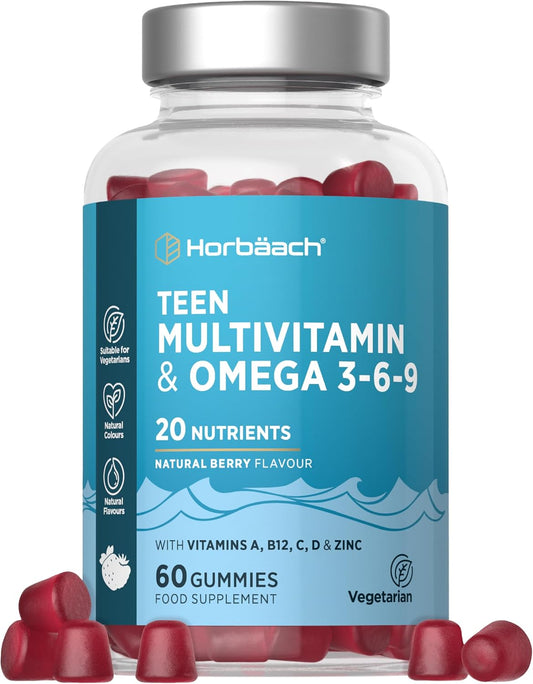 Horbäach Teen Multivitamin Gummies with Omega 3 6 9 - 60 Count