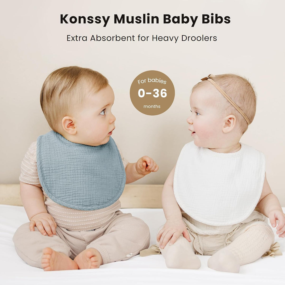 Konssy Muslin Baby Bibs, 8 Pack, Adjustable Fit - view 3