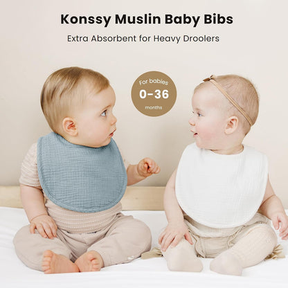 Konssy Muslin Baby Bibs, 8 Pack, Adjustable Fit - view 3