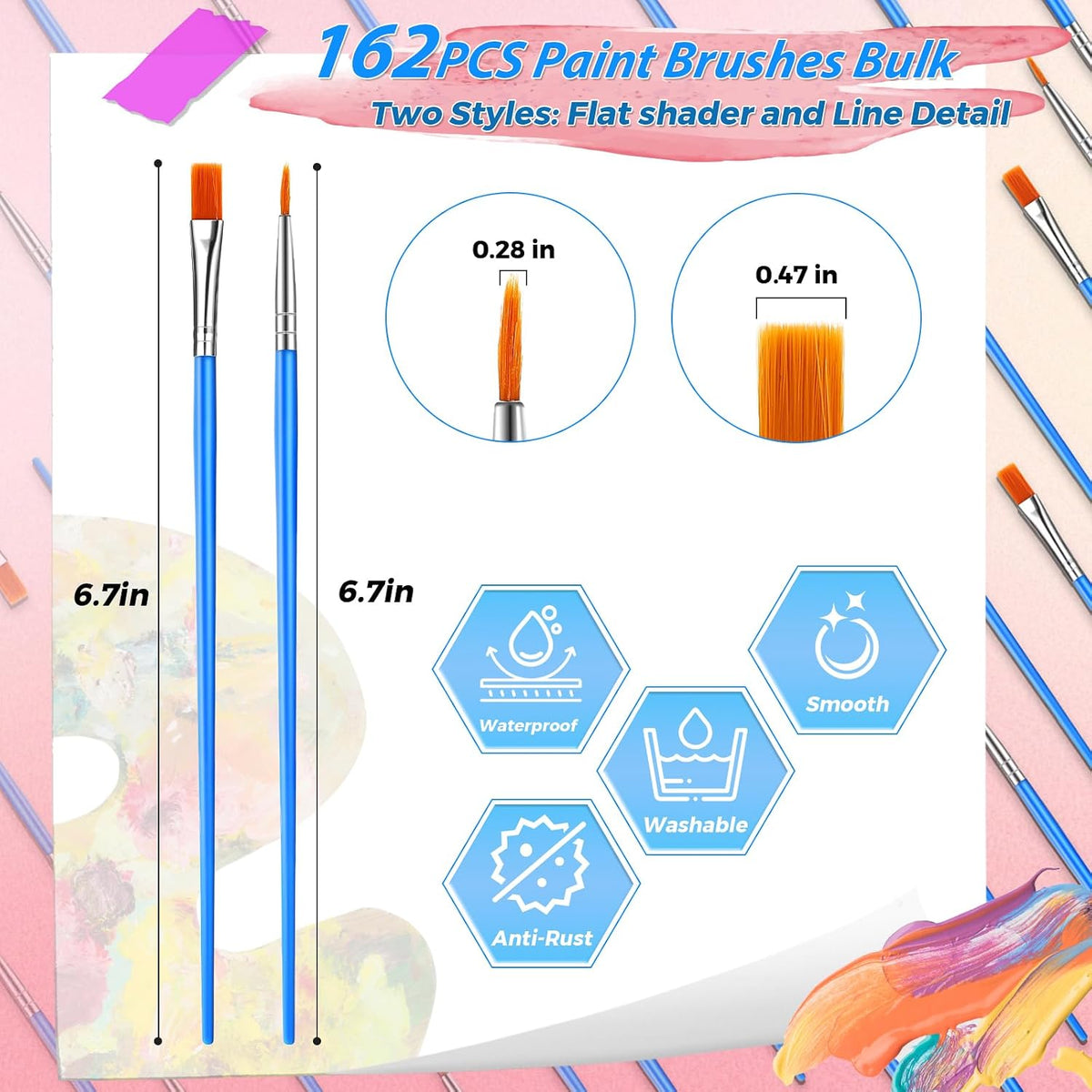 ONEXIZ Paint Brush Set, 162 Pieces, 81 Flat and 81 Round Brushes - view 2